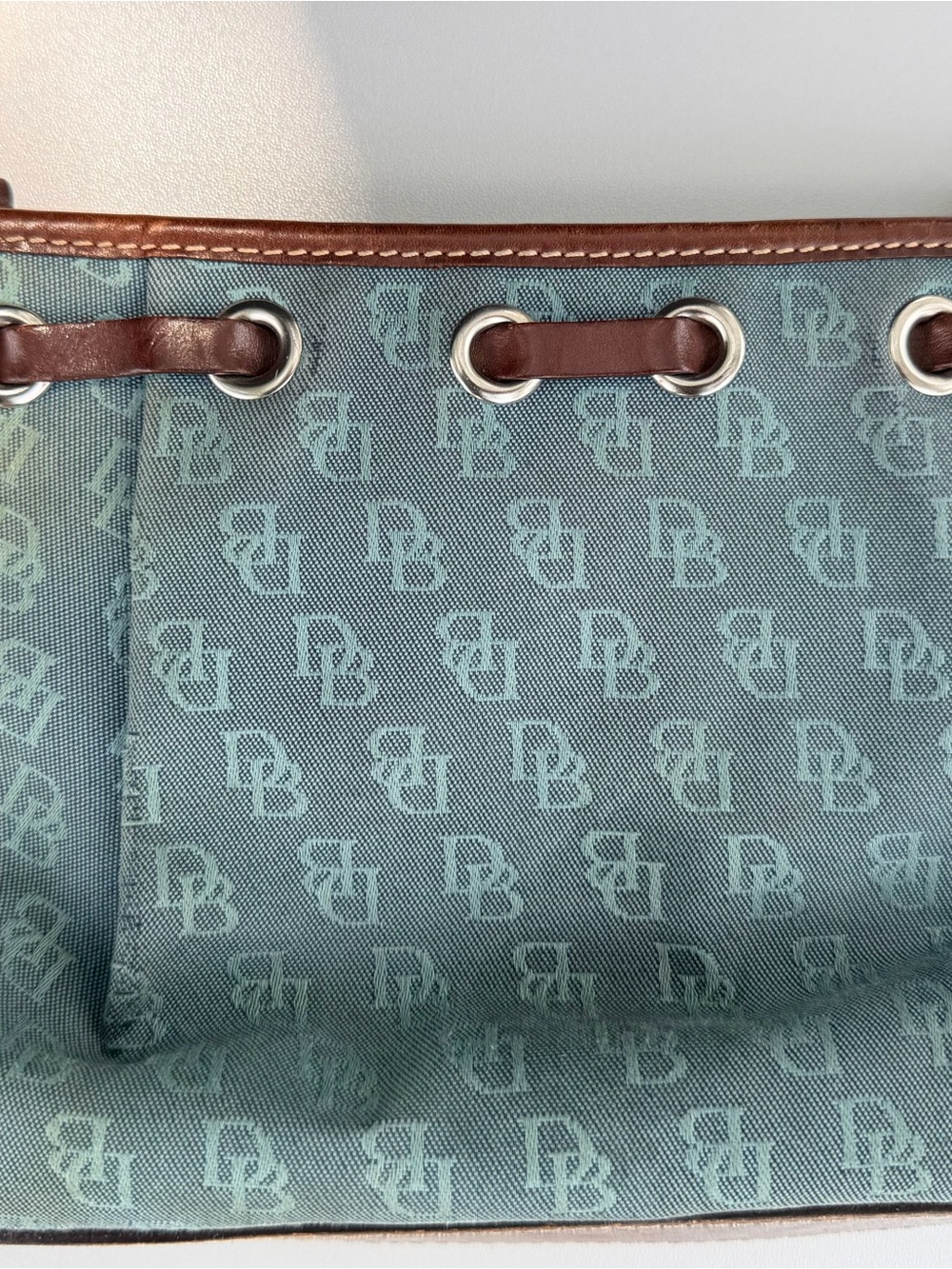 Vintage Blue Monogram Dooney & Bourke Shoulder Bag with Brown Trim - Picture 3 of 4